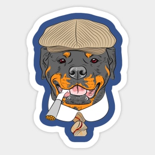 Hipster dog Rottweiler breed in a brown cap, with a tie and a cigarette Sticker